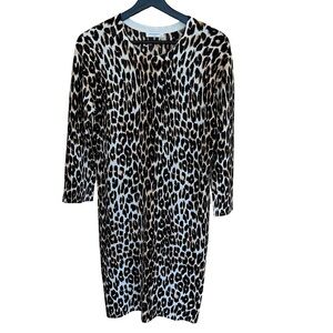 Equipment Silk Cashmere Cheetah Knit Dress Black Multi Medium Classic Chic